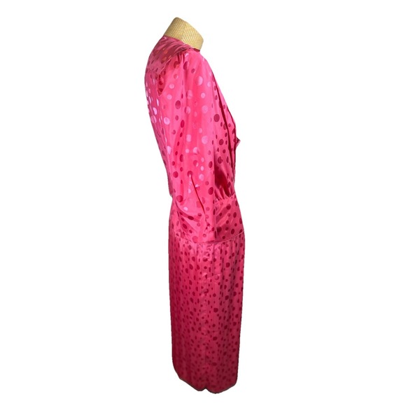 VTG 90s‎ In The Moof Dress Hot Pink Polka Dot Pleated Dress Silky Size 10 Fun - Picture 8 of 9